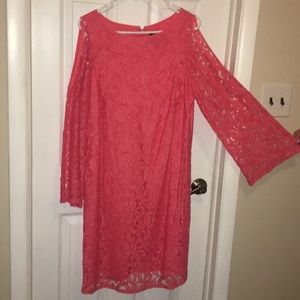 Adrianna Papell coral lace overlay coral liner